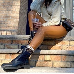 FENDI leather + material combat boot with FF cuff size 40 1/2 Full Set
